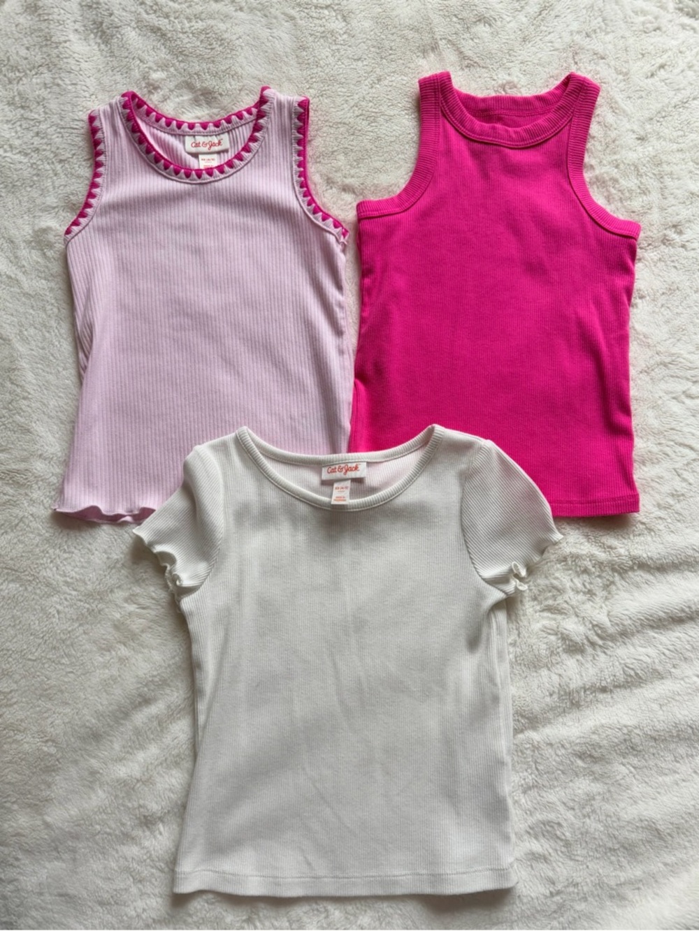 Cat & Jack Pink, Hot Pink & White Girls' Ribbed Tank & Tee 3-Pack